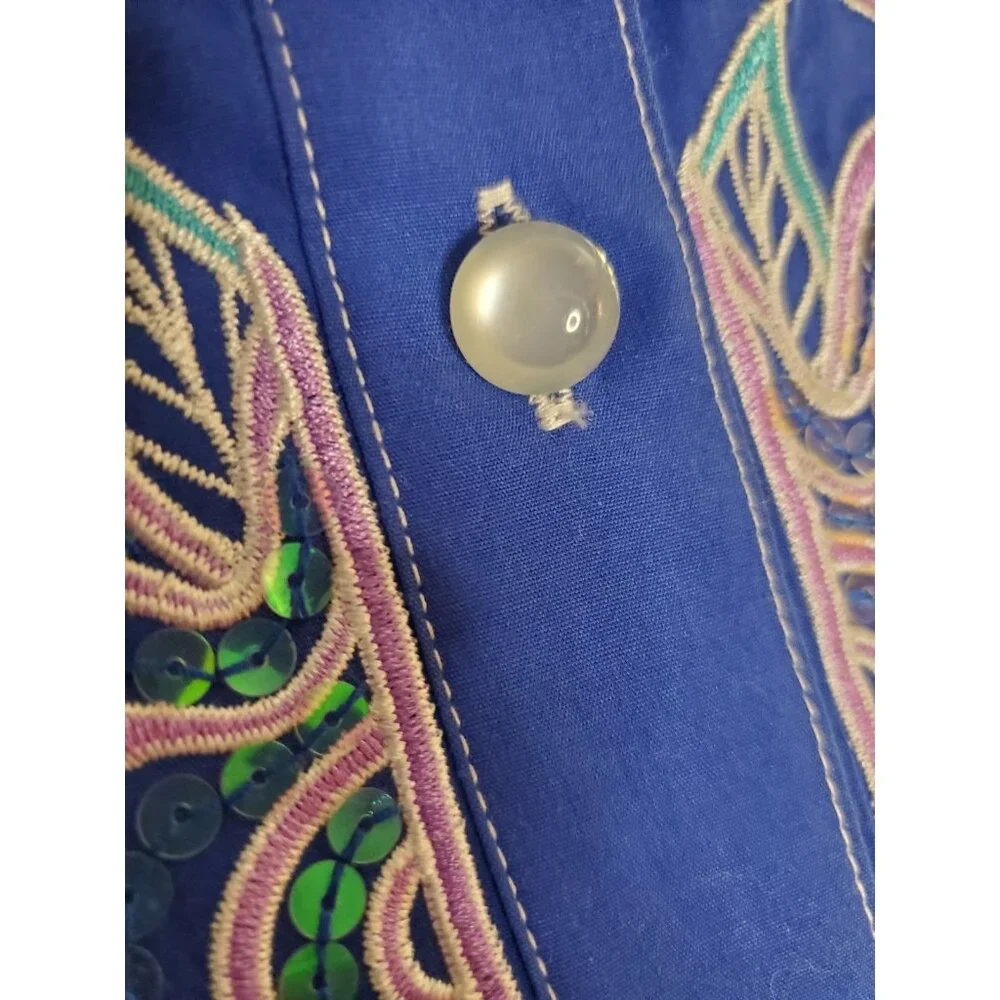 Vintage Bob Mackie Wearable Art Western Button Up Shirt Blue XL Embroidered Bows - Picture 4 of 15